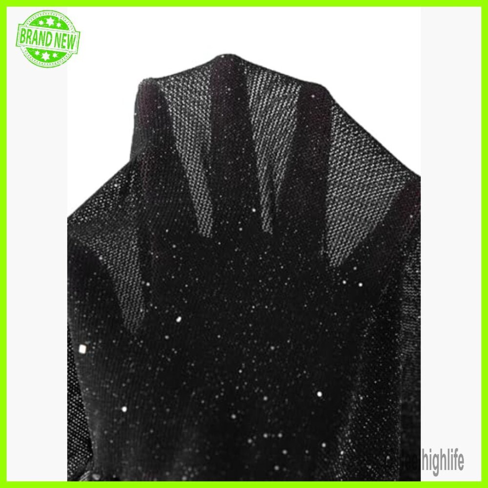 Sheer Mesh Crop Top Long Sleeve Sexy Glitter Tee Loose Fit - Picture 6 of 6